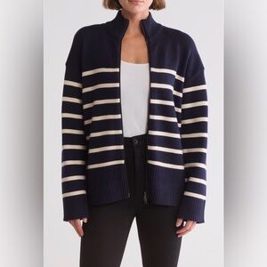 Nordstrom RDI 2 Way Zip Womens Striped Coastal Cardigan Size Small